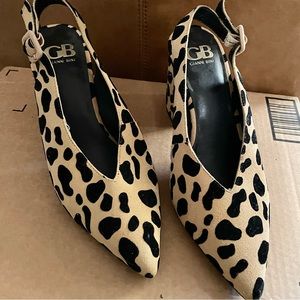 Gianni Bini Calf Fur Cow Print Strap Heel Sz 9